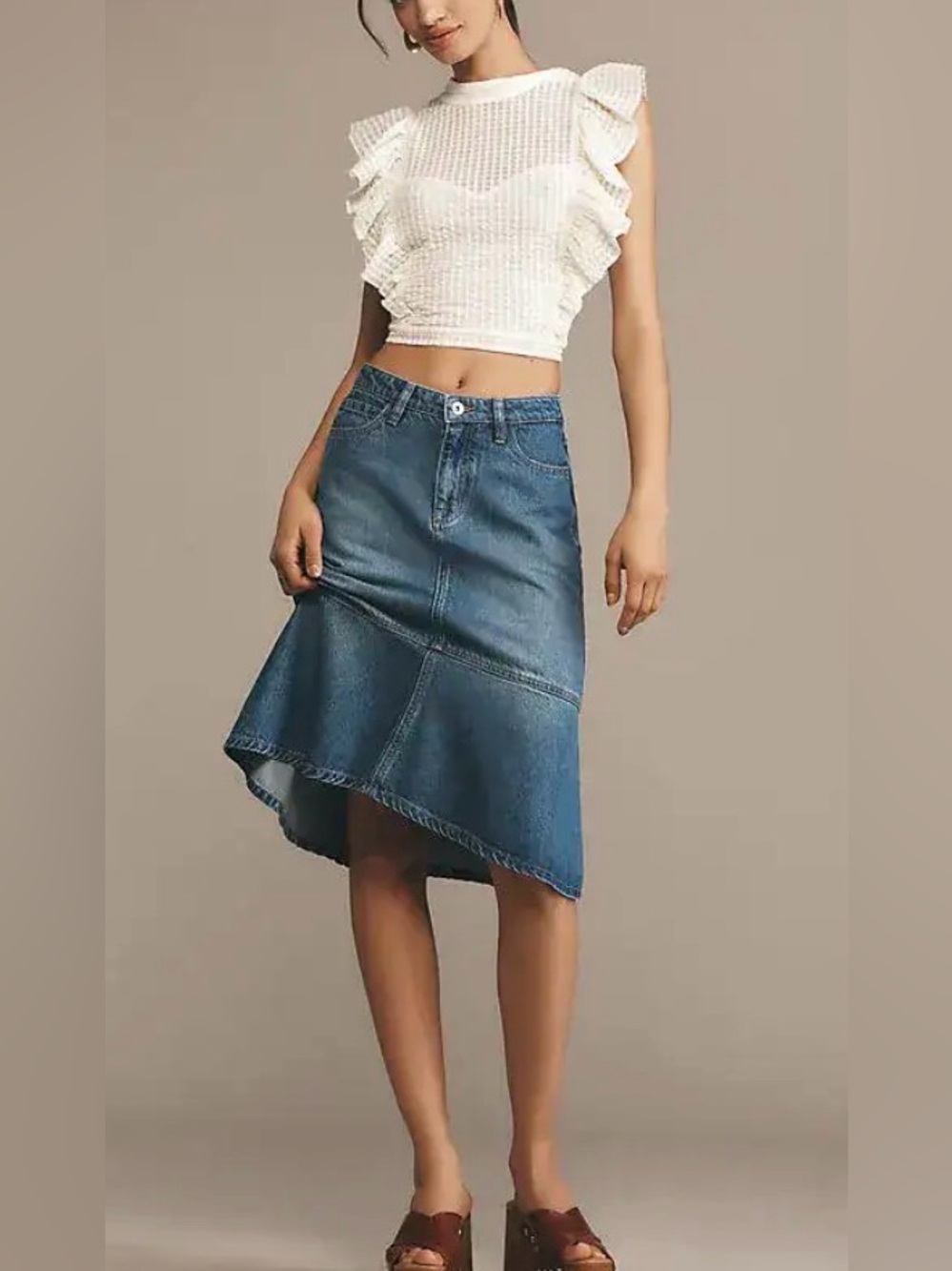 Sanctuary Piper Denim High-Low Trumpet Midi Skirt Sz 25